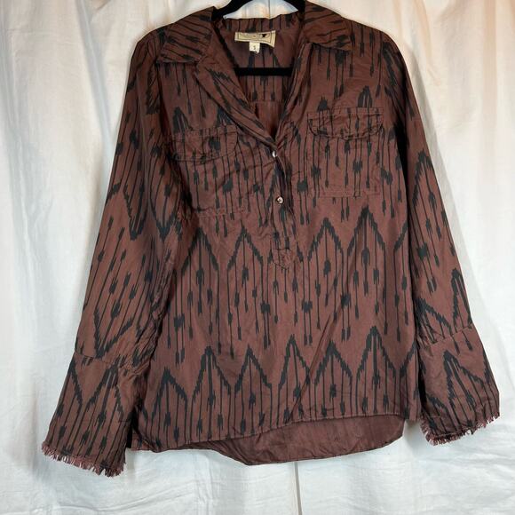 Irving & Fine 100% silk ikat abstract long sleeve blouse - Picture 1 of 4